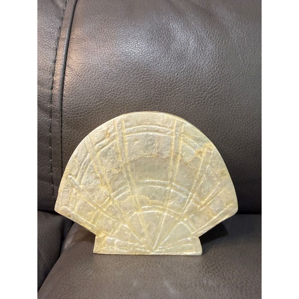 Lillian Vernon Vintage Capiz Shell Coasters Set of 6 with Holder 8259